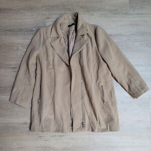 Missguided Long Tan Camel Zipper Dress Coat 20 2x